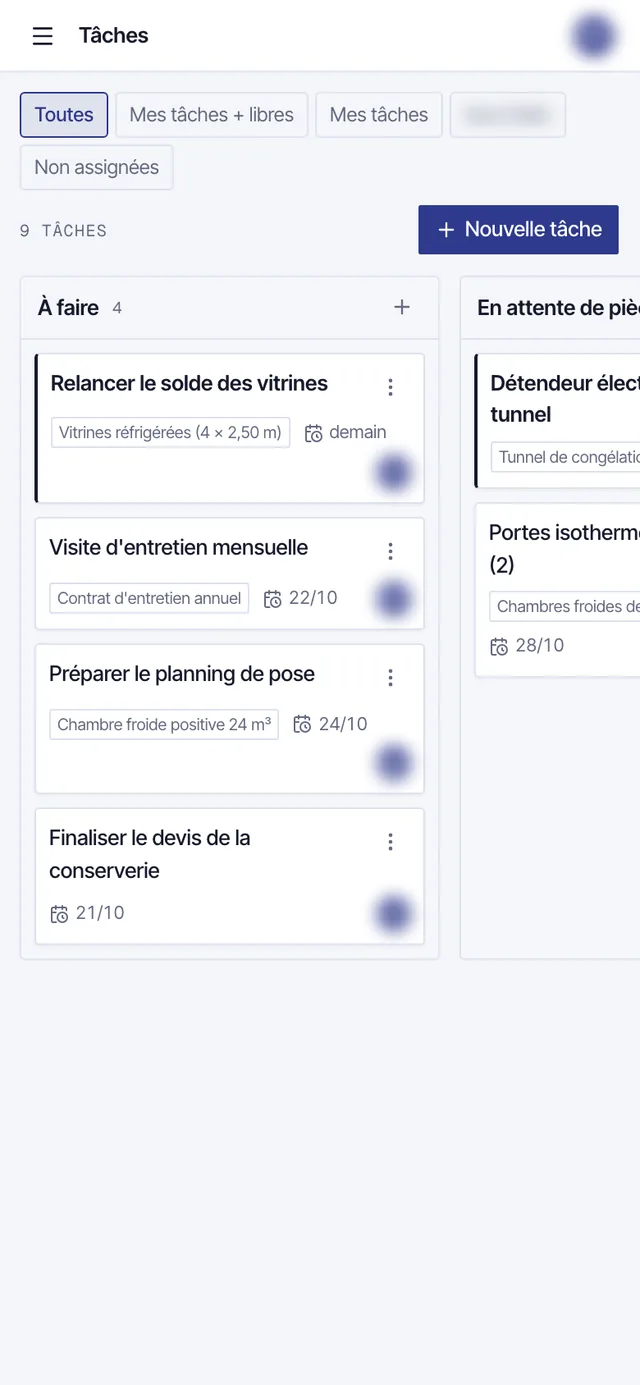 Outil de gestion, sur téléphone : les tâches de la semaine